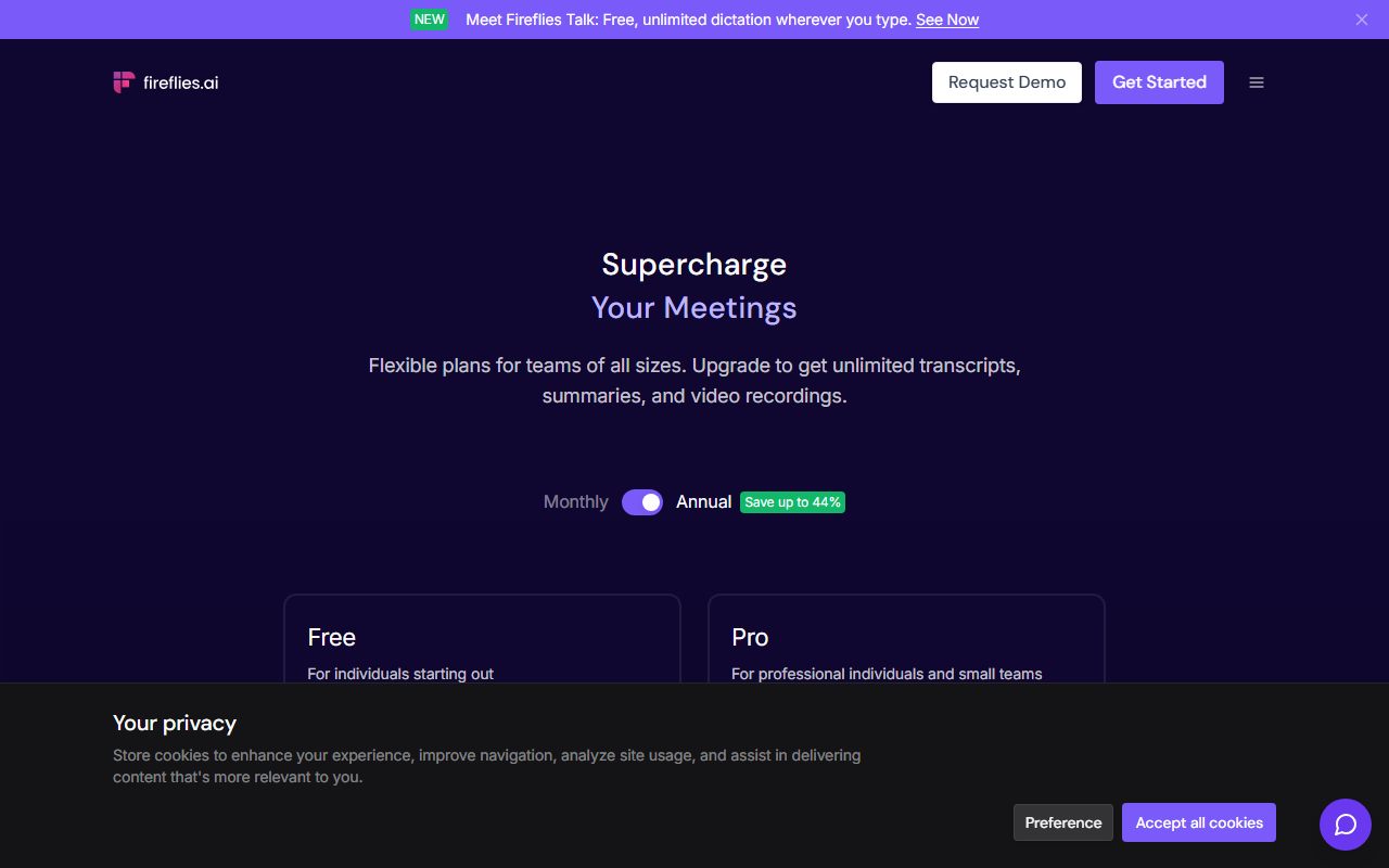 Fireflies.ai's pricing page as captured on October 11, 2026. Prices and tier contents change; the live page is the source of truth.